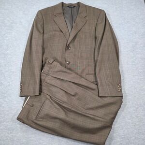 Jos. A. Bank Signature Collection Mens Brown Glen Plaid 100% Wool Suit 44L 39W